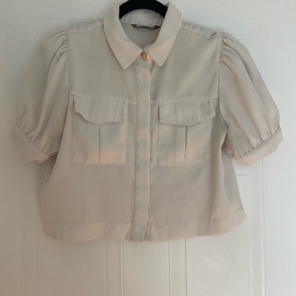 Cream Short Sleeve Blouse